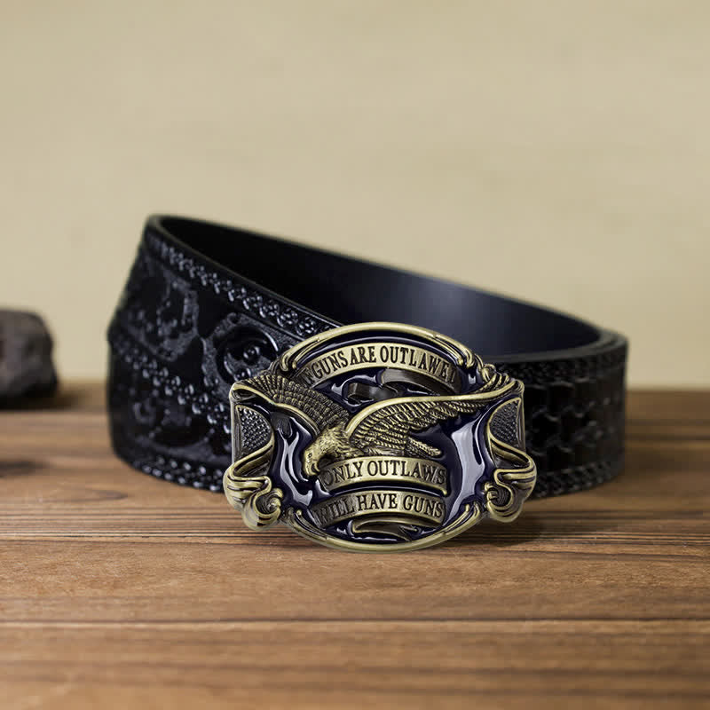 Men's DIY Soaring Eagle Statement Buckle Leather Belt - Antique Bronze - Black Carved Belt (40) - image 17