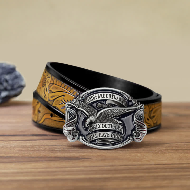 Men's DIY Soaring Eagle Statement Buckle Leather Belt - Antique Silver - SandyBrown Belt (40) - image 22