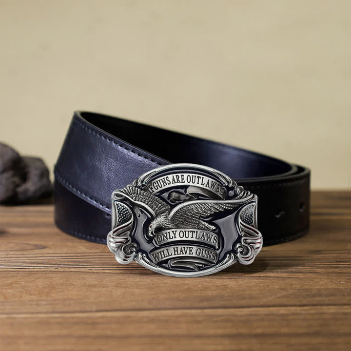 Men's DIY Soaring Eagle Statement Buckle Leather Belt - Antique Silver - Black PU Belt (40) - image 7