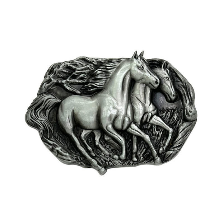 Men's DIY Wild Running Horses Buckle Leather Belt - Antique Silver - Without Belt - image 3