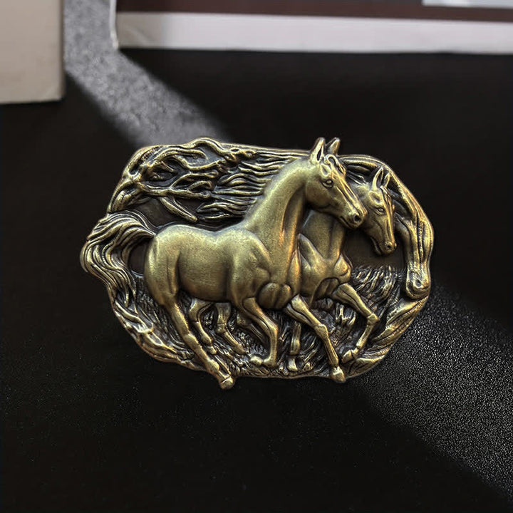 Men's DIY Wild Running Horses Buckle Leather Belt - Antique Bronze - Without Belt - image 0