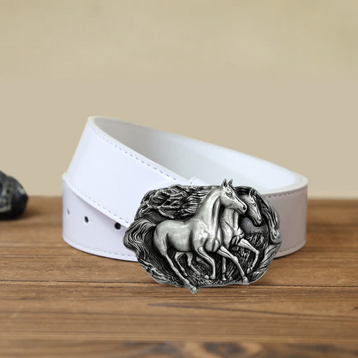 Men's DIY Wild Running Horses Buckle Leather Belt - Antique Silver - White PU Belt (40) - image 9