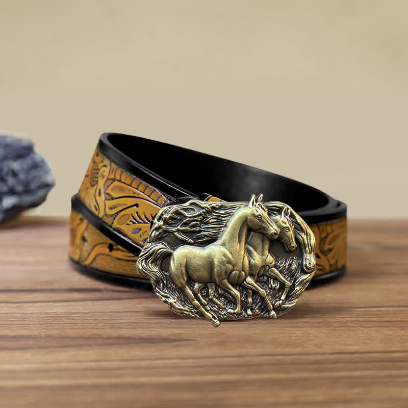 Men's DIY Wild Running Horses Buckle Leather Belt - Antique Bronze - SandyBrown Belt (40) - image 20