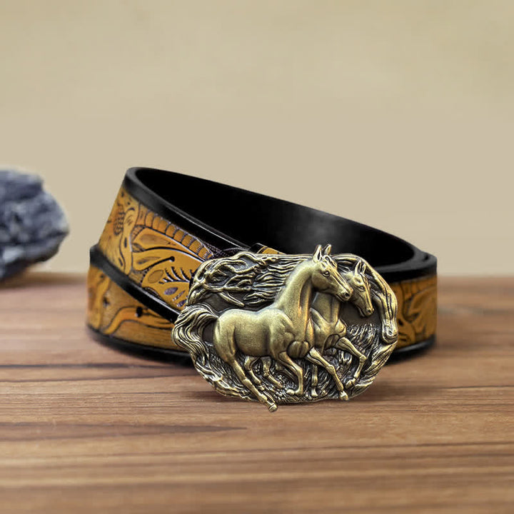 Men's DIY Wild Running Horses Buckle Leather Belt - Antique Bronze - SandyBrown Belt (40) - image 20