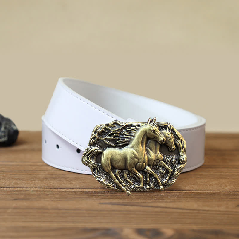 Men's DIY Wild Running Horses Buckle Leather Belt - Antique Bronze - White PU Belt (40) - image 8