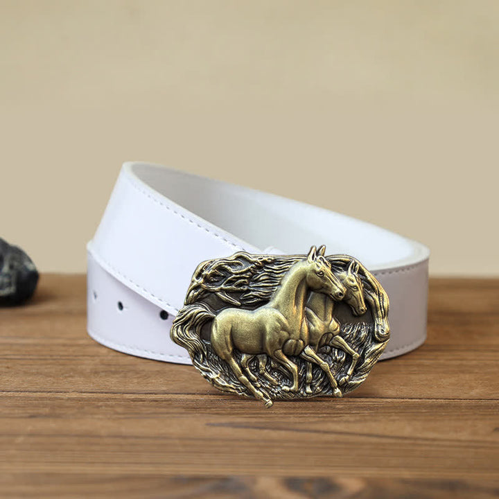 Men's DIY Wild Running Horses Buckle Leather Belt - Antique Bronze - White PU Belt (40) - image 8