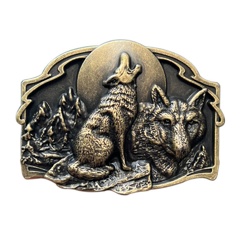 Men's DIY Two Wolves Forest Buckle Leather Belt - image 3