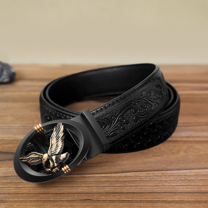 Men's DIY Eagle Black Hollow Automatic Buckle Leather Belt - Gold - Black Carved Pattern Belt (40) - image 8