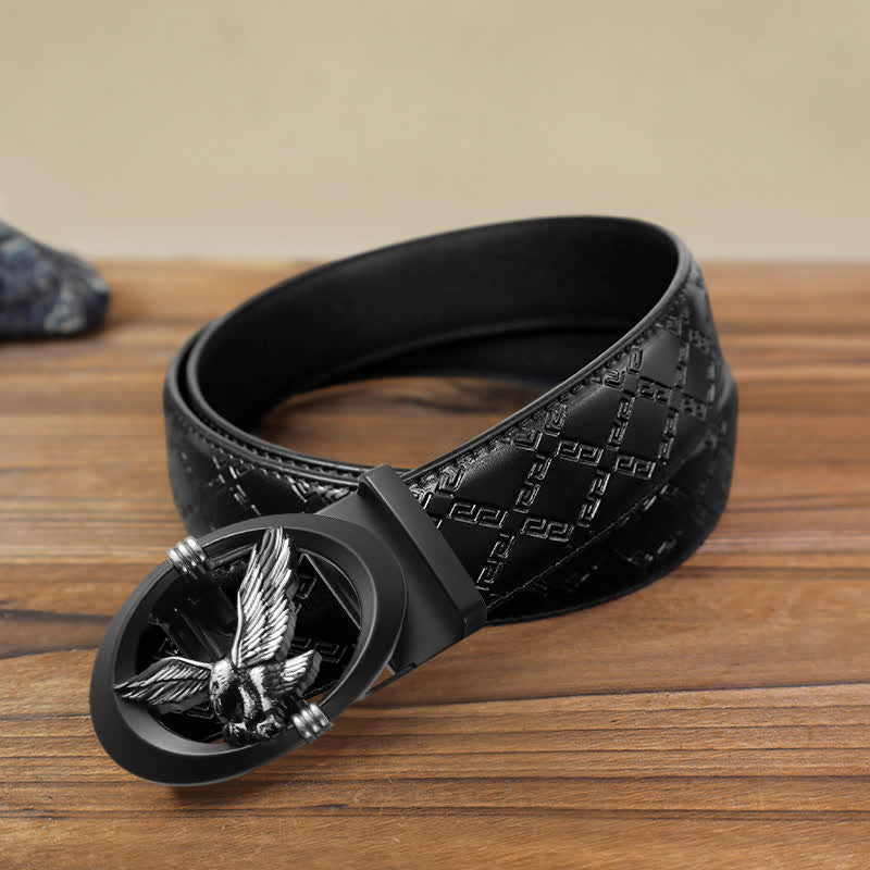 Men's DIY Eagle Black Hollow Automatic Buckle Leather Belt - Silver - Black Diamond Pattern Belt (40) - image 13