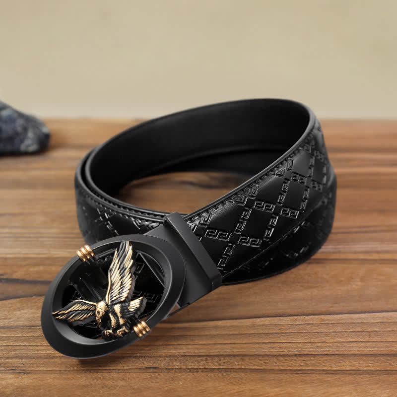 Men's DIY Eagle Black Hollow Automatic Buckle Leather Belt - Gold - Black Diamond Pattern Belt (40) - image 6