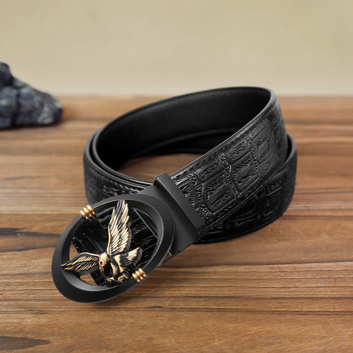 Men's DIY Eagle Black Hollow Automatic Buckle Leather Belt - Gold - Black Snake Pattern Belt (40) - image 7