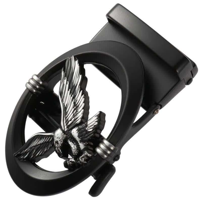 Men's DIY Eagle Black Hollow Automatic Buckle Leather Belt - Silver - Without Belt - image 10