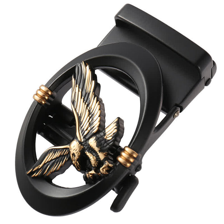 Men's DIY Eagle Black Hollow Automatic Buckle Leather Belt - Gold - Without Belt - image 2