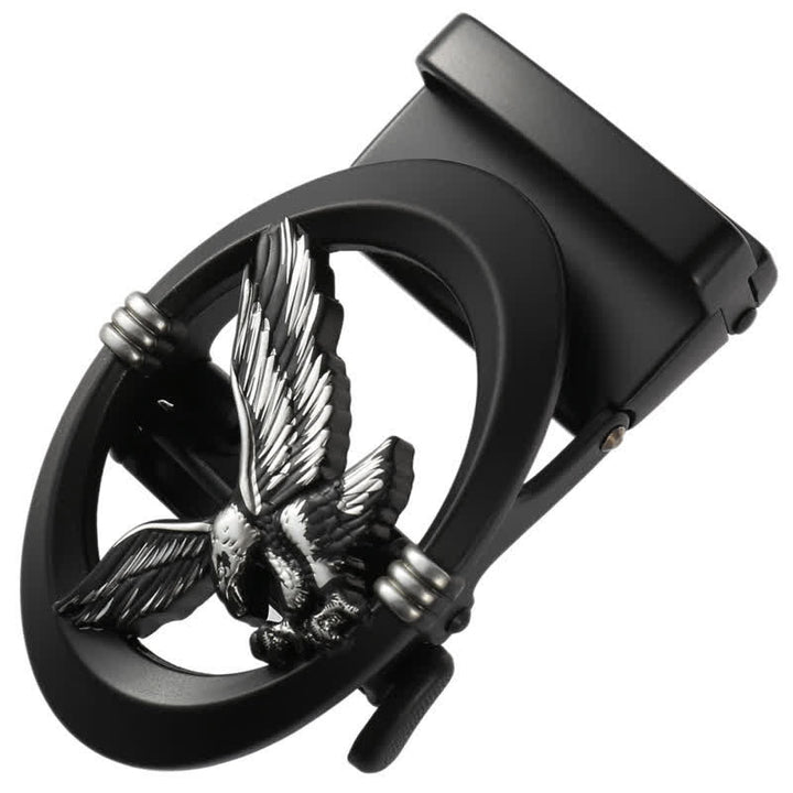 Men's DIY Eagle Black Hollow Automatic Buckle Leather Belt - Silver - Without Belt - image 10