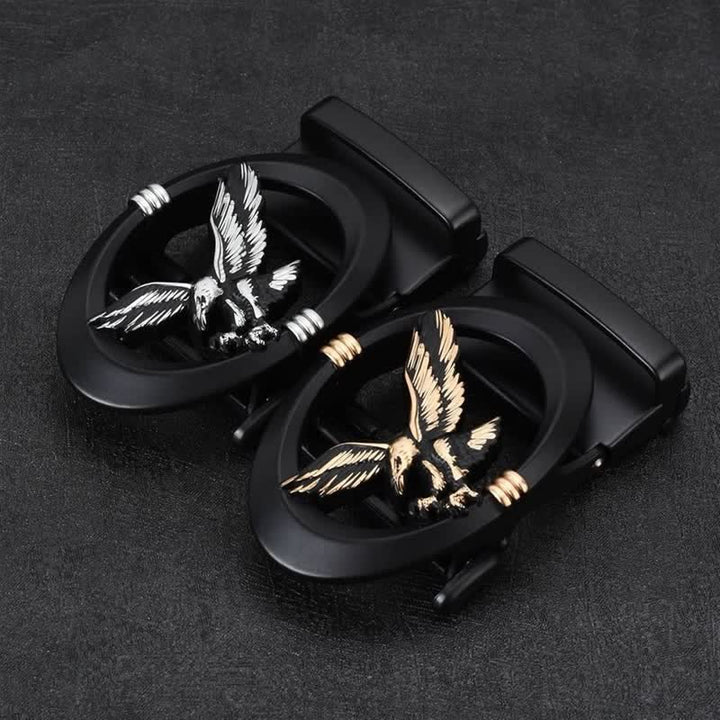Men's DIY Eagle Black Hollow Automatic Buckle Leather Belt - image 0