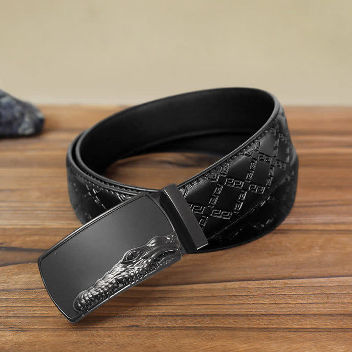 Men's DIY Black Crocodile Head Automatic Buckle Leather Belt - Gray - Black Diamond Pattern Belt (40) - image 14