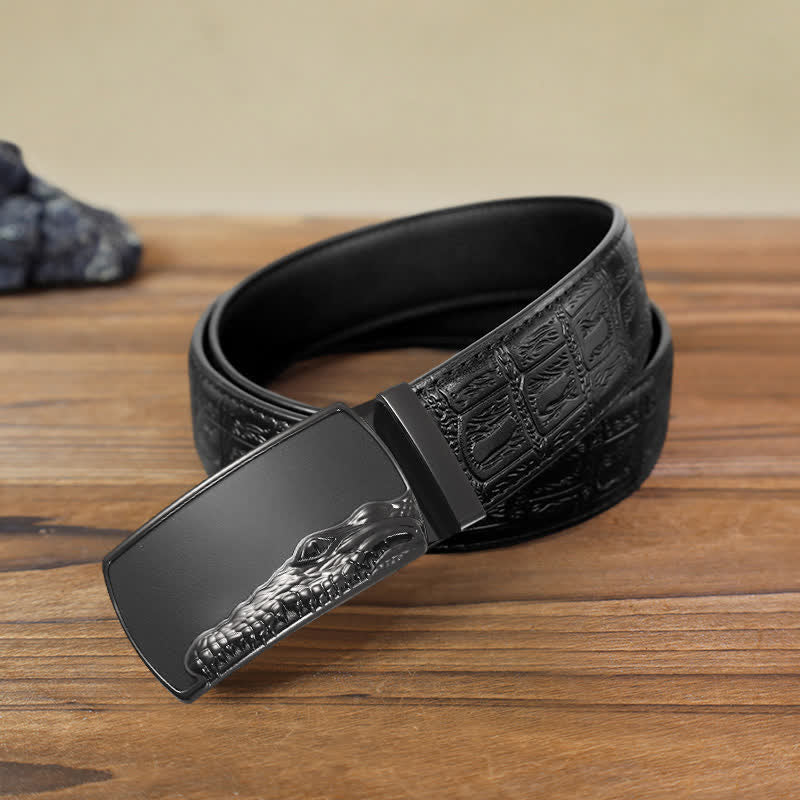 Men's DIY Black Crocodile Head Automatic Buckle Leather Belt - Gray - Black Snake Pattern Belt (40) - image 15