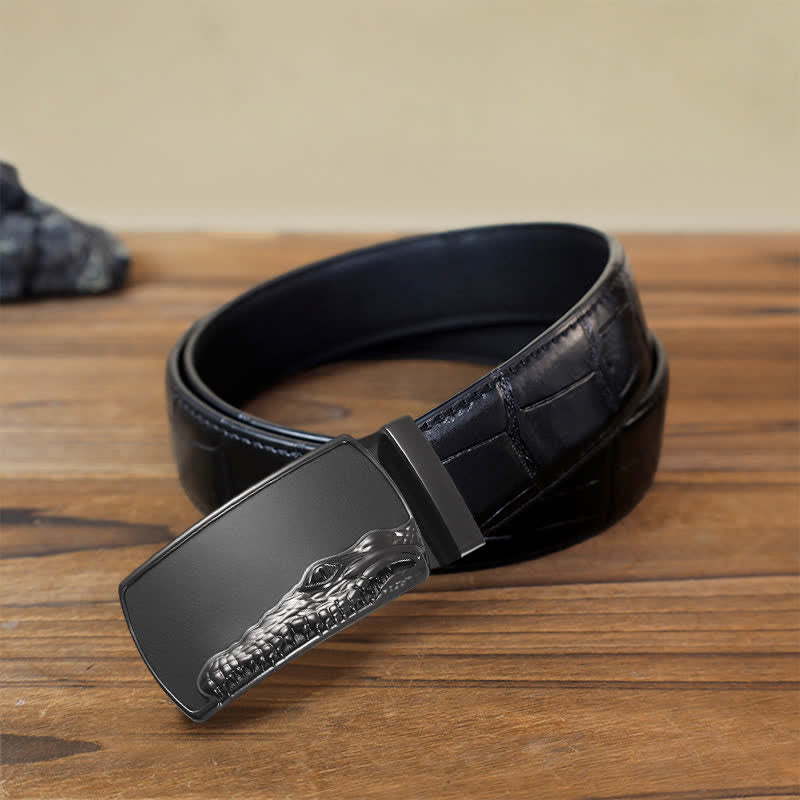 Men's DIY Black Crocodile Head Automatic Buckle Leather Belt - Gray - Black Crocodile Pattern Belt (40) - image 13