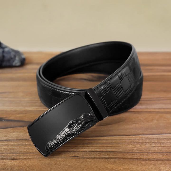 Men's DIY Black Crocodile Head Automatic Buckle Leather Belt - Black - Black Checked Pattern Belt (40) - image 8