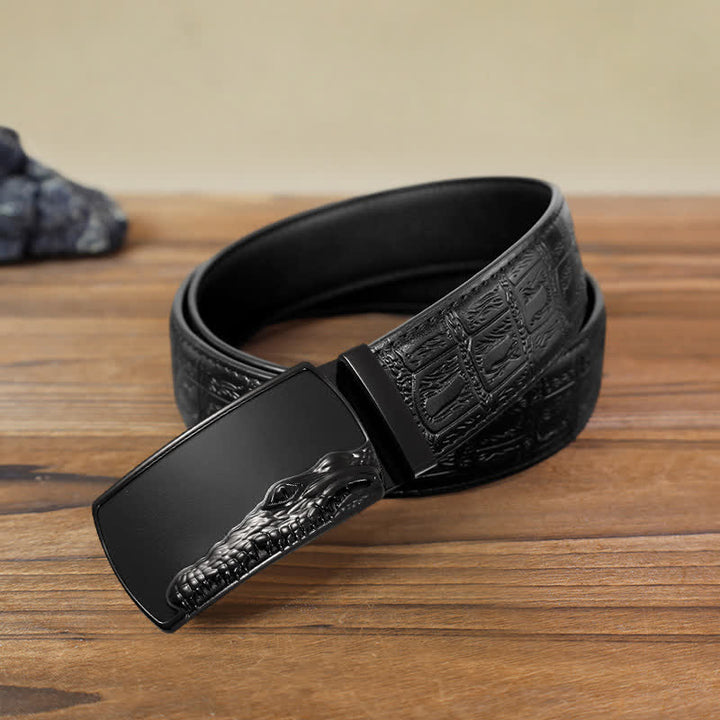 Men's DIY Black Crocodile Head Automatic Buckle Leather Belt - Black - Black Snake Pattern Belt (40) - image 6
