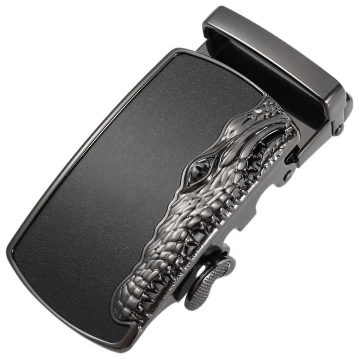 Men's DIY Black Crocodile Head Automatic Buckle Leather Belt - Gray - Without Belt - image 9