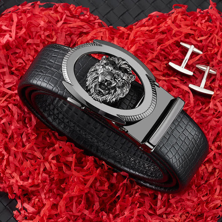 Men's Lion Business Hollow Automatic Buckle Leather Belt - image 3