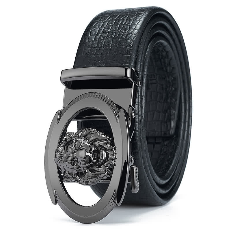 Men's Lion Business Hollow Automatic Buckle Leather Belt - Black - 46 - image 0