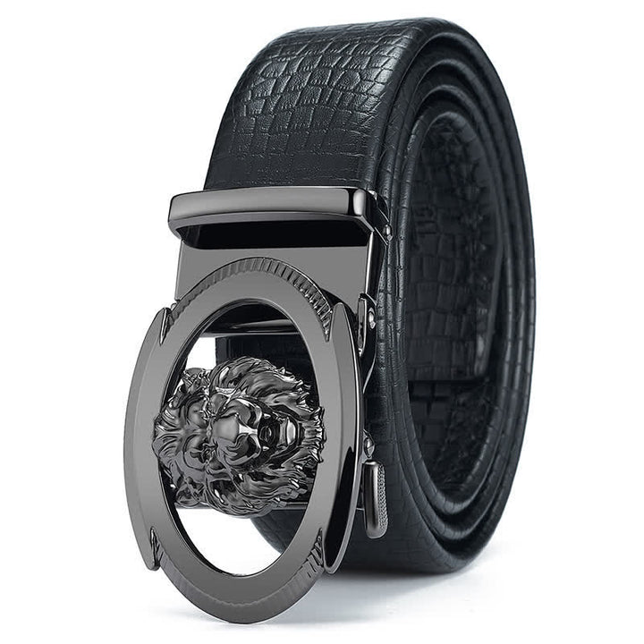 Men's Lion Business Hollow Automatic Buckle Leather Belt - Black - 46 - image 0
