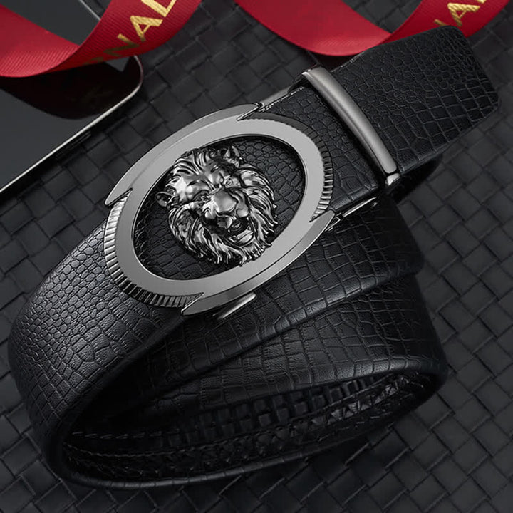 Men's Lion Business Hollow Automatic Buckle Leather Belt - image 2