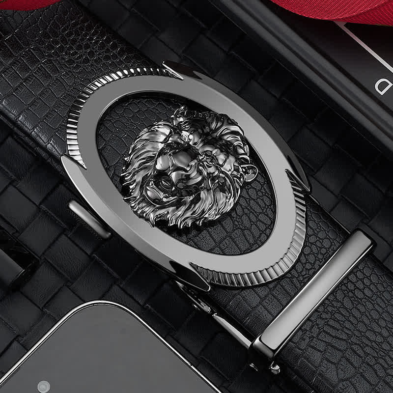 Men's Lion Business Hollow Automatic Buckle Leather Belt - image 1