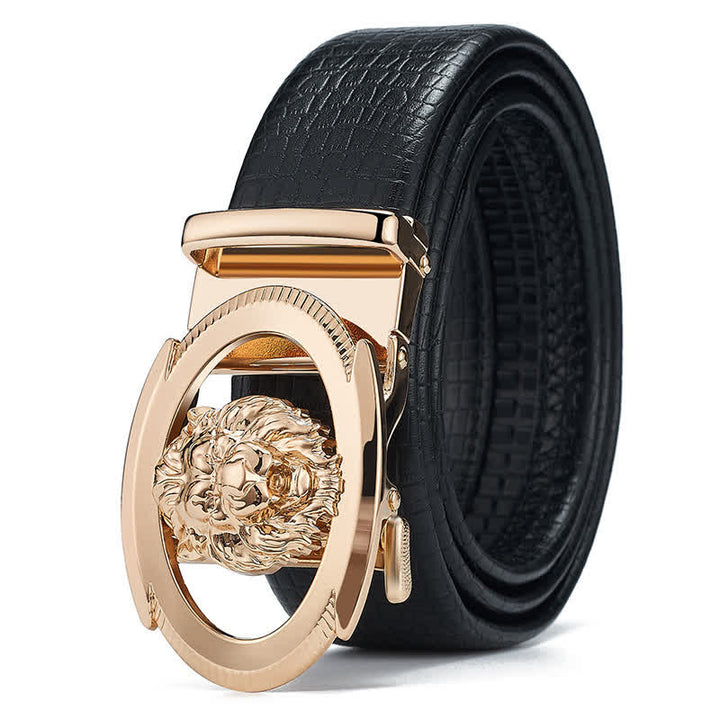 Men's Lion Business Hollow Automatic Buckle Leather Belt - Gold - 46 - image 8