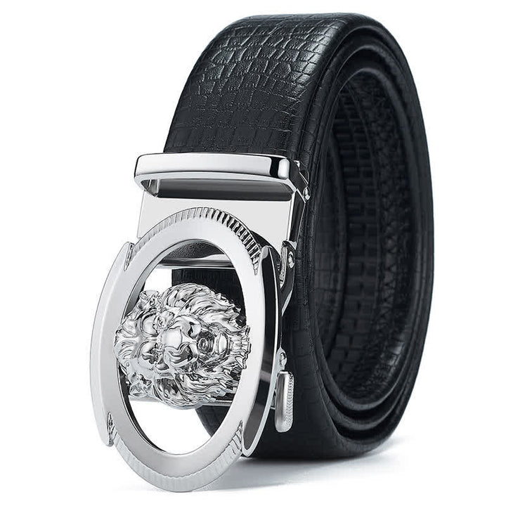 Men's Lion Business Hollow Automatic Buckle Leather Belt - Silver - 46 - image 7