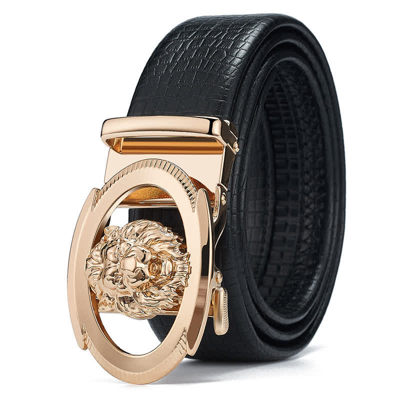 Men's Lion Business Hollow Automatic Buckle Leather Belt - Gold - 46 - image 8