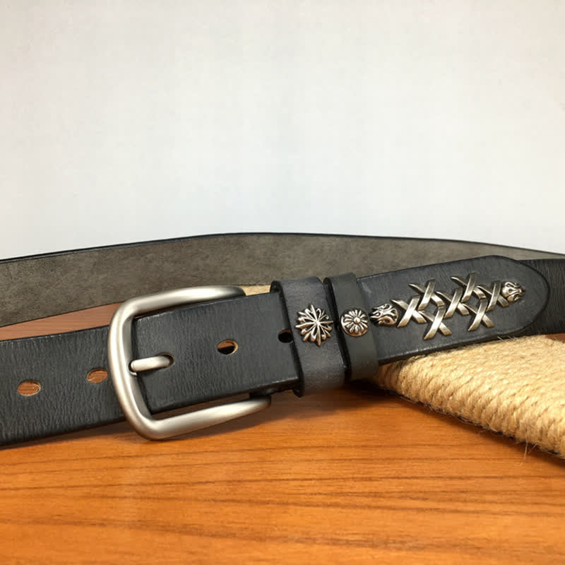 Men's Retro Decorative Carving Rivet Leather Belt - image 9