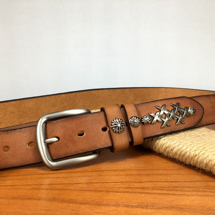 Men's Retro Decorative Carving Rivet Leather Belt - image 15