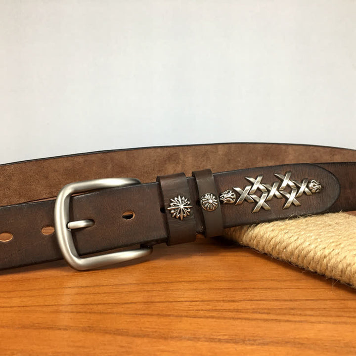 Men's Retro Decorative Carving Rivet Leather Belt - image 12