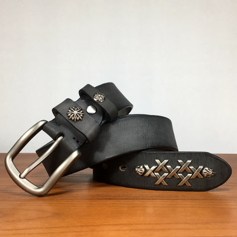 Men's Retro Decorative Carving Rivet Leather Belt - image 8