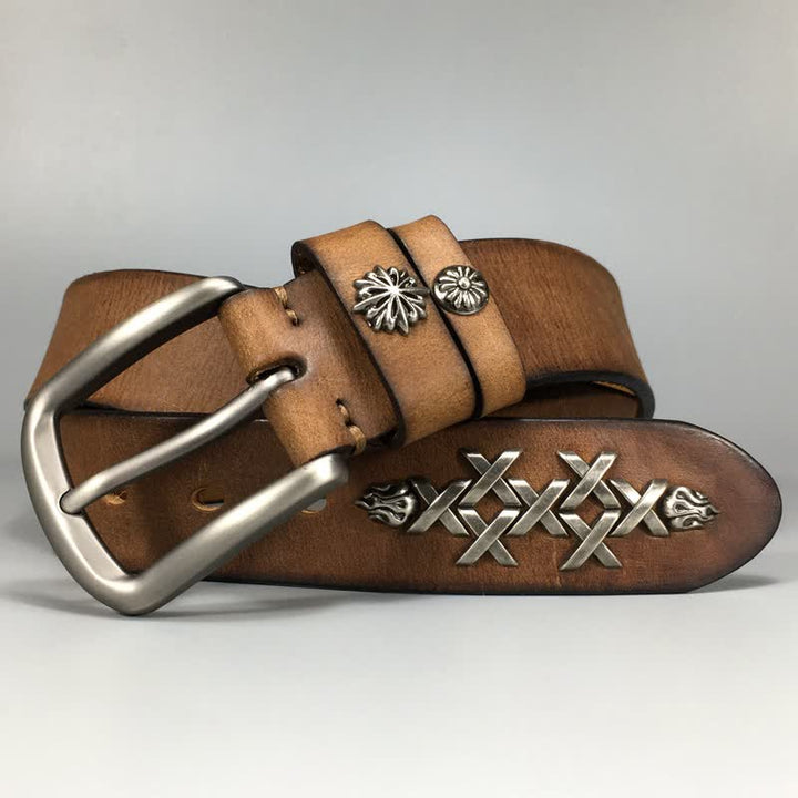 Men's Retro Decorative Carving Rivet Leather Belt - image 5