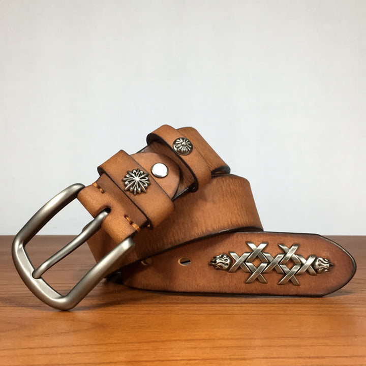 Men's Retro Decorative Carving Rivet Leather Belt - image 14