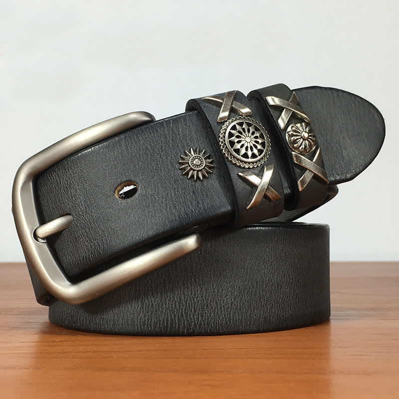 Men's Unique Rivet Studded Handmade Leather Belt - Dark Gray - 44 - image 9