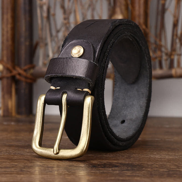 Men's Embossed Feather Pattern Pure Leather Belt - image 6