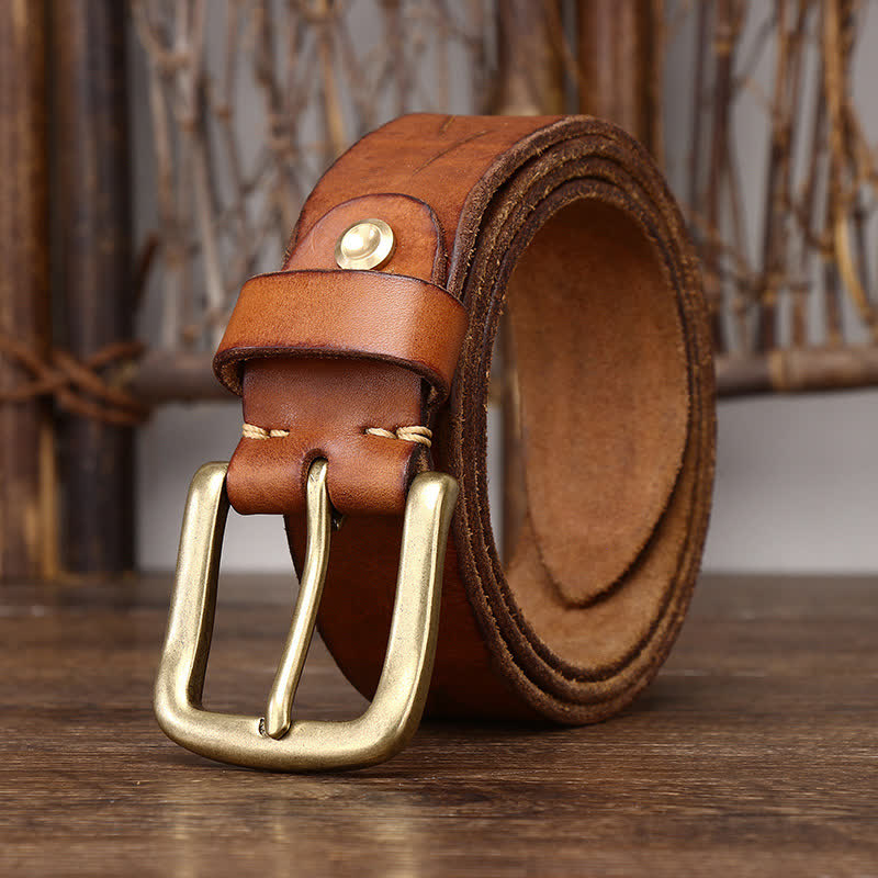 Men's Embossed Feather Pattern Pure Leather Belt - image 3