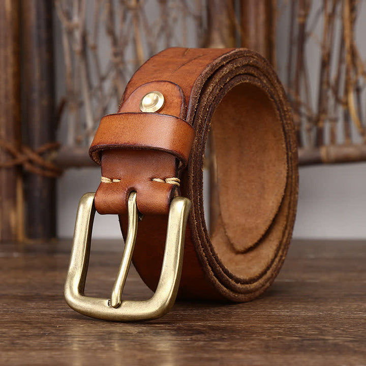 Men's Embossed Feather Pattern Pure Leather Belt - image 3