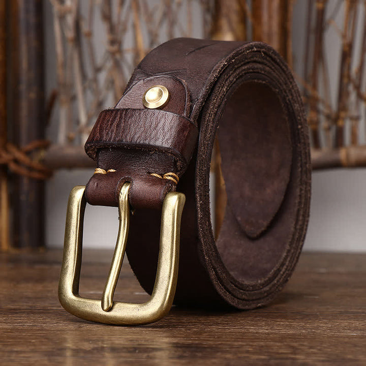Men's Embossed Feather Pattern Pure Leather Belt - image 9
