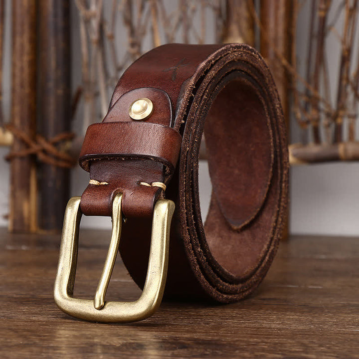 Men's Embossed Feather Pattern Pure Leather Belt - image 12