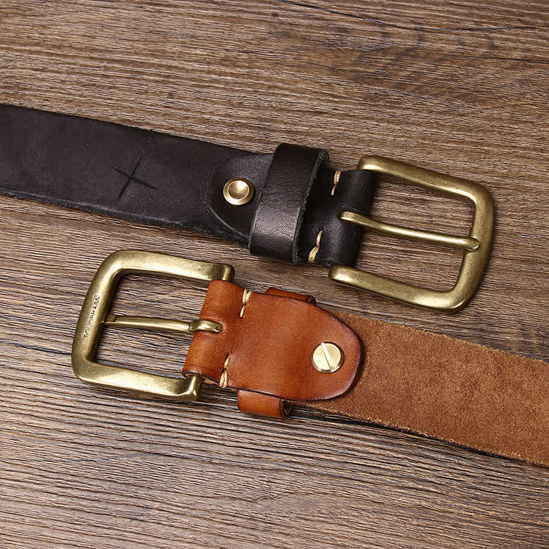 Men's Embossed Feather Pattern Pure Leather Belt - image 2