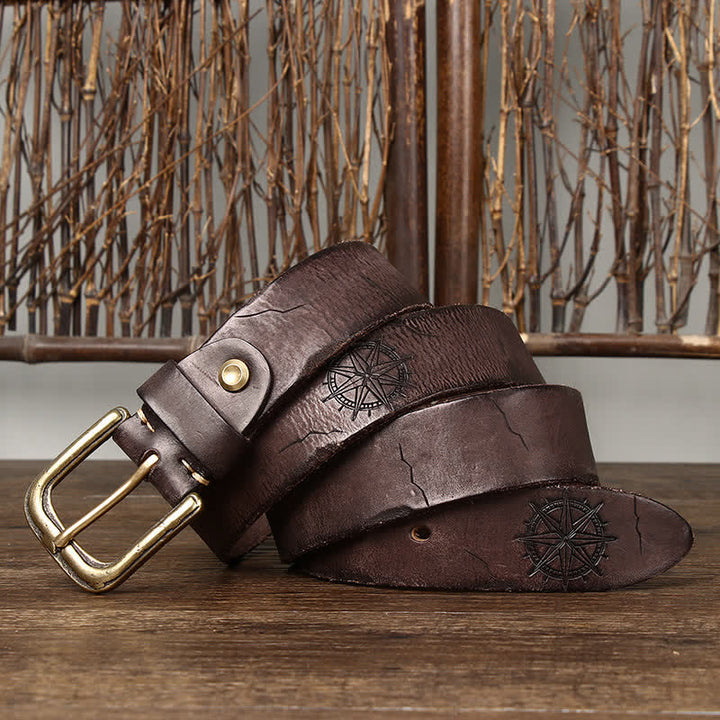 Men's Distressed Embossed Rudder Pattern Leather Belt - Coffee - 44 - image 5