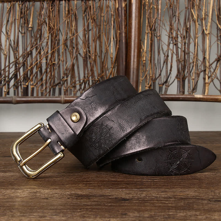 Men's Distressed Embossed Rudder Pattern Leather Belt - Black - 44 - image 8