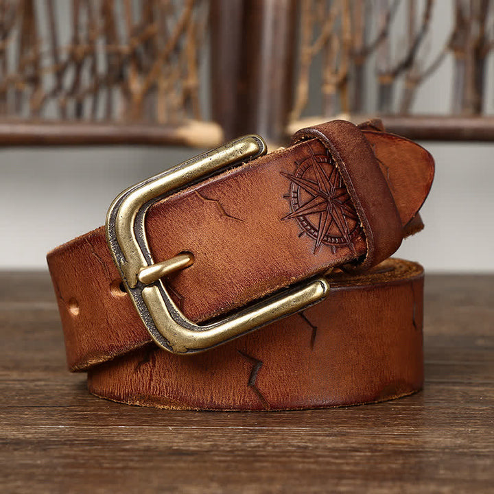 Men's Distressed Embossed Rudder Pattern Leather Belt - image 13