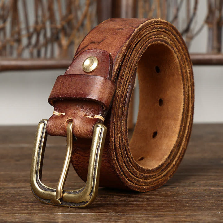 Men's Distressed Embossed Rudder Pattern Leather Belt - image 12
